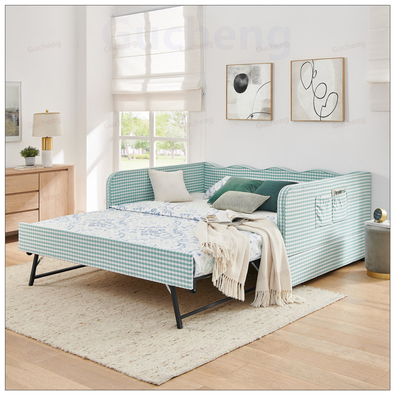Canapé-lit convertible polyvalent 3-en-1 avec couchette coulissante et poches de rangement latérales Gingham, idéal pour les petits espaces