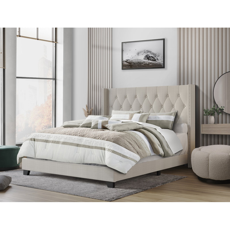 Amberlee Upholstered Wingback Bed, Warm Gray, Full