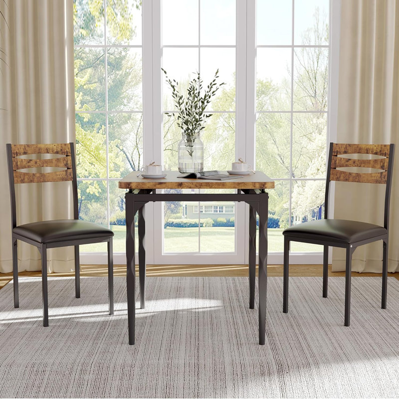 3 Piece Dining Table Set, Dining Table And Chairs Set Of 2 With Spiral Legs, Brown, Brown