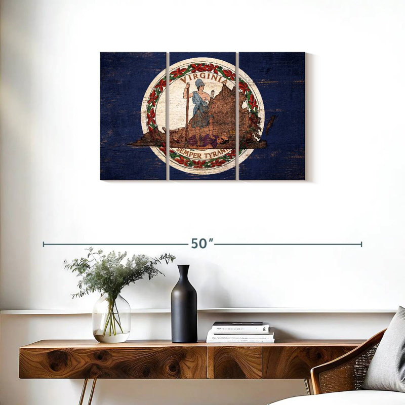 Borges State Map Over Virginia Flag, 20" H x 33" W