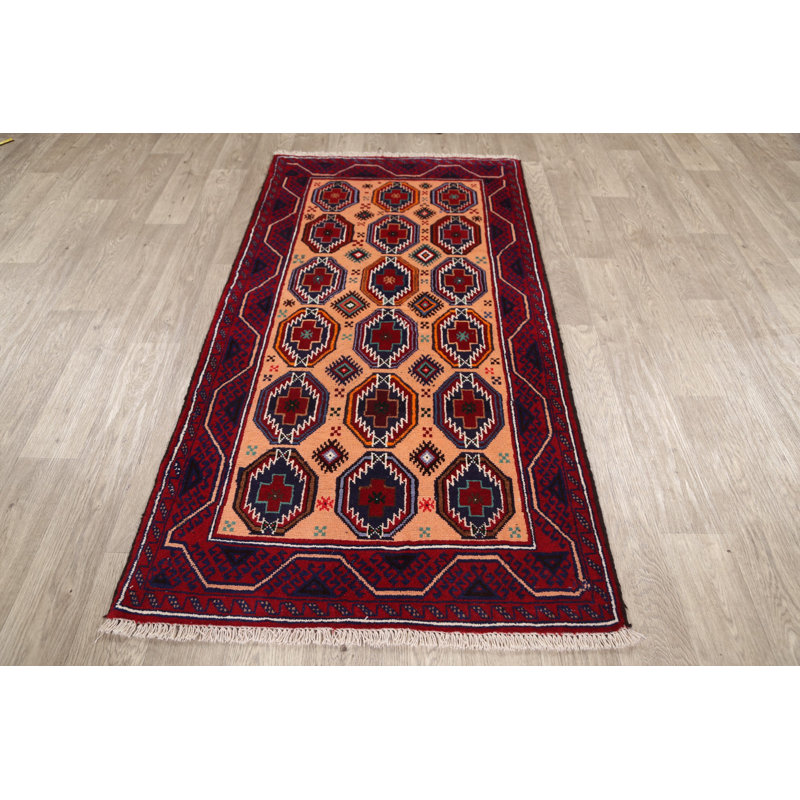Tapis décoratif en laine noué à la main de conception unique 3 pi 2 po x 6 pi 2 po noué à la main New Age Balouch