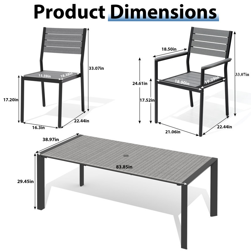 8 - Person Aluminum Patio Dining Set With Stackable Armchairs And Armless Chairs, Gray