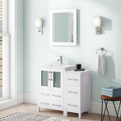 Brescia 36" Single Sink Freestanding Bathroom Vanity with Ceramic Top and Matching Mirror