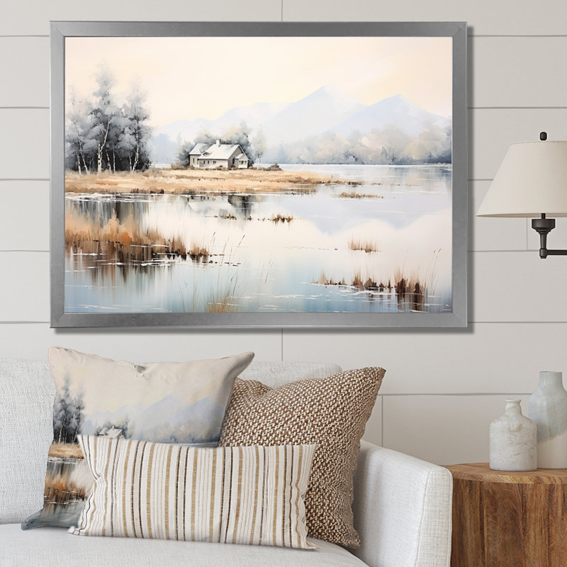 «Scenic Lake House Tranquility II», reproduction sur toile, H 30 po x l 40 po x P 1,5 po, Cadre simple argenté