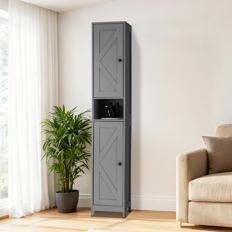 Multi-Functional Narrow Storage Cabinet, 66'' Tall Narrow Bathroom Cabinet & Adjustable Shelves, Gray