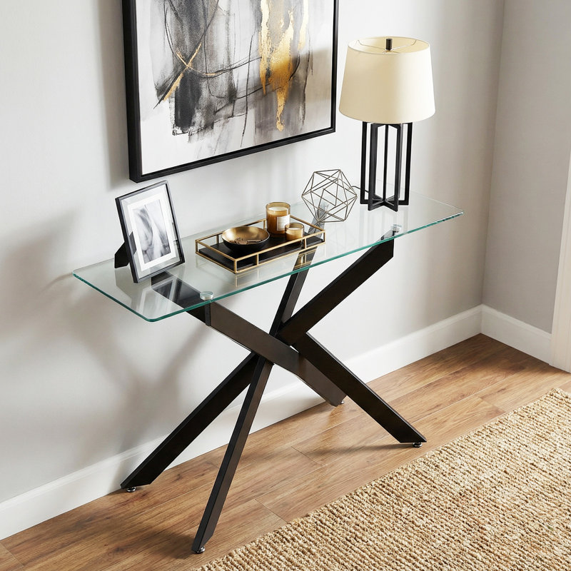 115cm Glass Top Console Table, Black