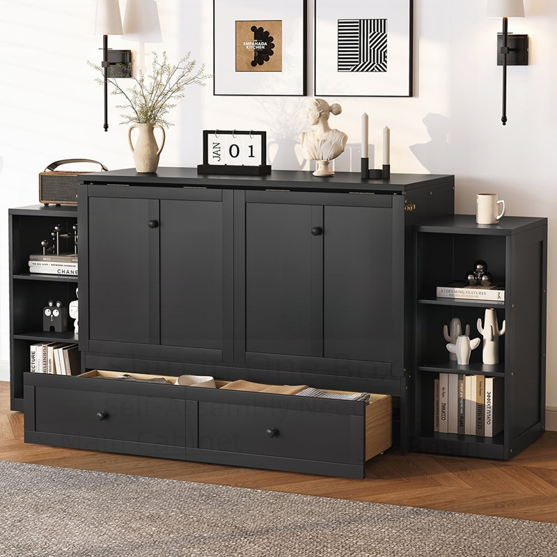 Lit escamotable peu encombrant avec rangement intégré et conception minimaliste pour des espaces de vie compacts, Gris foncé