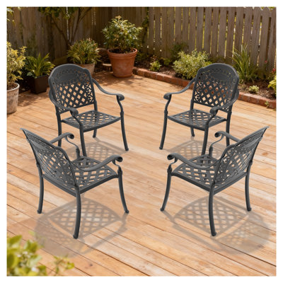 Ensemble de 4 chaises de patio en fonte d'aluminium avec cadre noir et détails sculptés