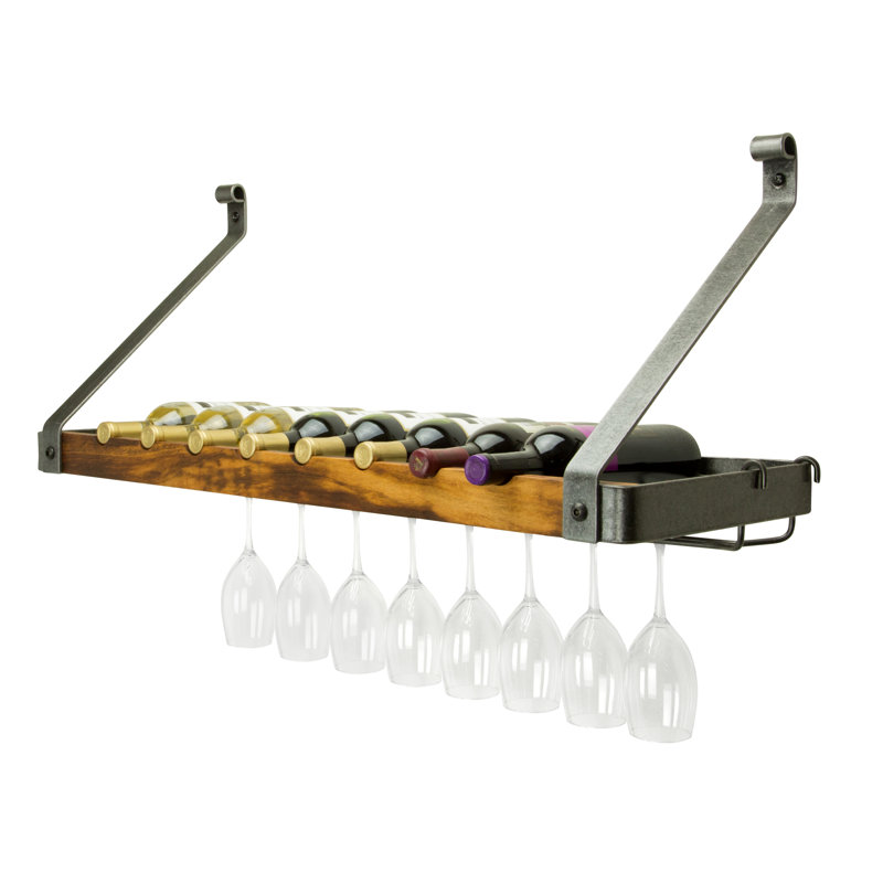 Signature 8 Bottle Wall Mounted Wine Bottle Rack and Glass Rack