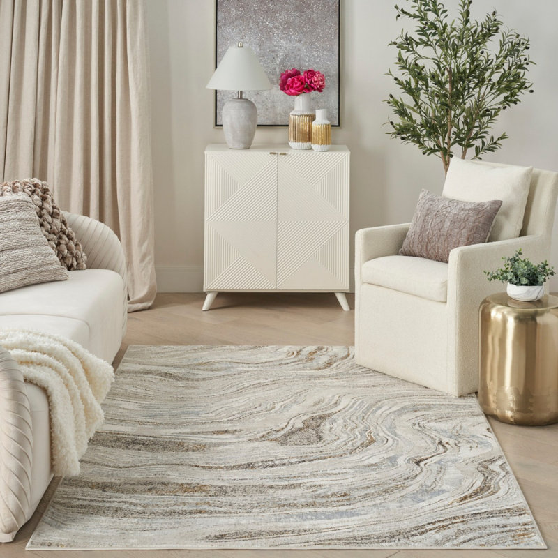 Grey Abstract 10Mm Thick Anti Shed Rug For Bedroom, Dining Room, Stain Resistant Modern Rug, Rectangle 119 x 180 cm