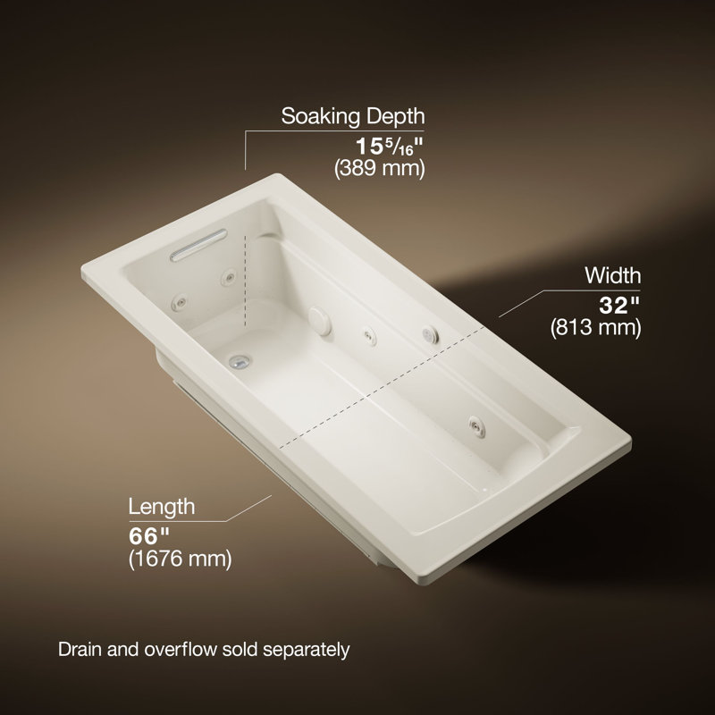 Archer 66" x 32" Drop-in Whirlpool, Biscuit