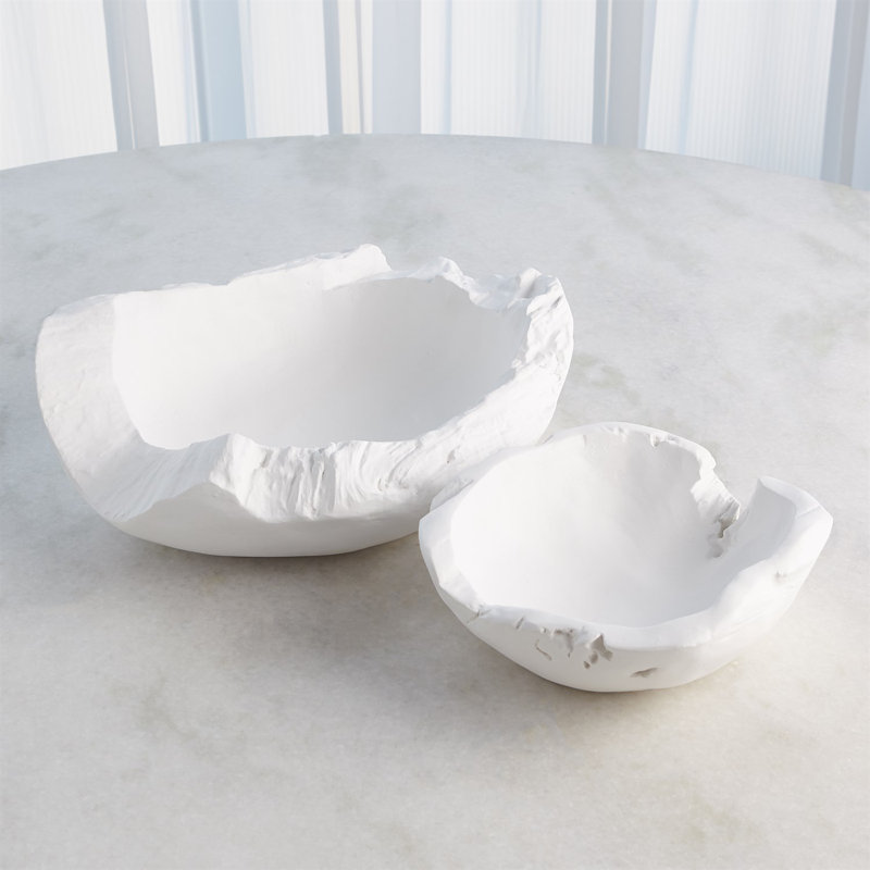 Faux Timber Bowl-Matte White, 5.25" H x 13" W x 15.75" D
