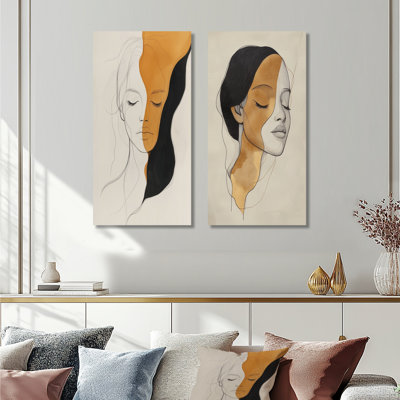 Figure en un seul trait I - Femme - Ensemble de 2 impressions sur toile