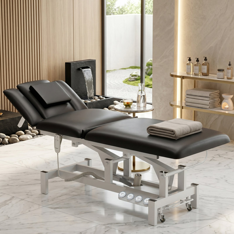 Electric Beauty Bed with 2 Motors, Orthopaedic Table for Massage, Treatment Table with Remote Control, Black