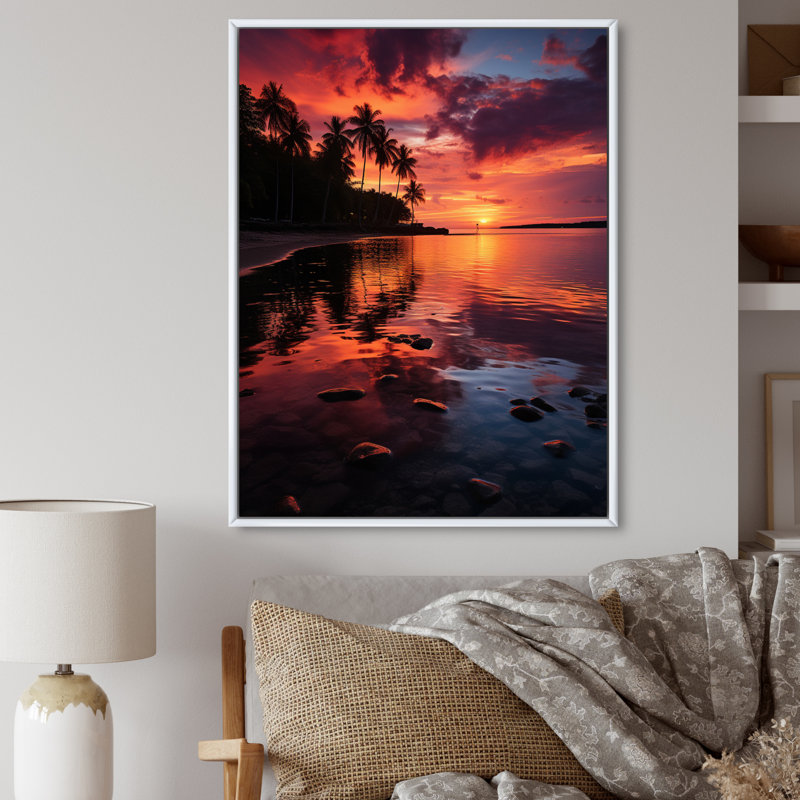 Dominicain Tropical Sunset Reflections II - Nautique et plage, impressions sur toile, H 32 po x l 16 po x P 1 po