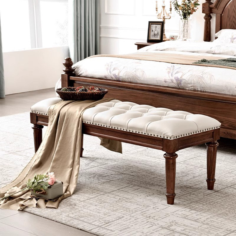 White Modern Upholstered Wood Style Bedroom and Entryway Leather Long Bench, 19.29" H x 47.24" W x 15.75" D, White