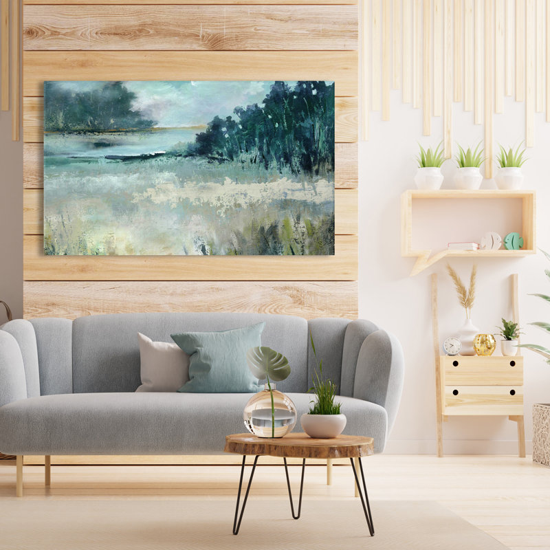 Calm River Valley par Carol Robinson - Peinture, L 30 po x H 18 po, Toile tendue