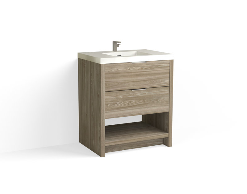 Vue 30" W Freestanding Single Bathroom Vanity, Matte White/Single, Nimbus, Satin Nickel