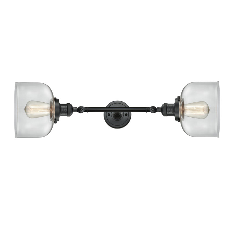Bell - Luminaire de meuble-lavabo 19 po 2 lumières, Clair, Ampoule à DEL rétro de 6 watts, Noir mat