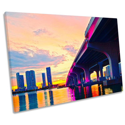 Miami Florida Bridge Sunset Framed - Wrapped Canvas Print
