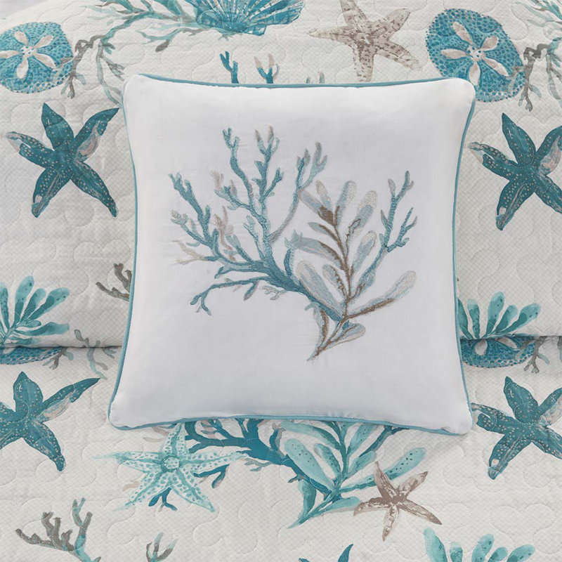 6 Piece Cotton Sateen Quilt Set With Throw Pillows Coral Full/Queen, Courtepointe très grand + 2 taies décoratives st