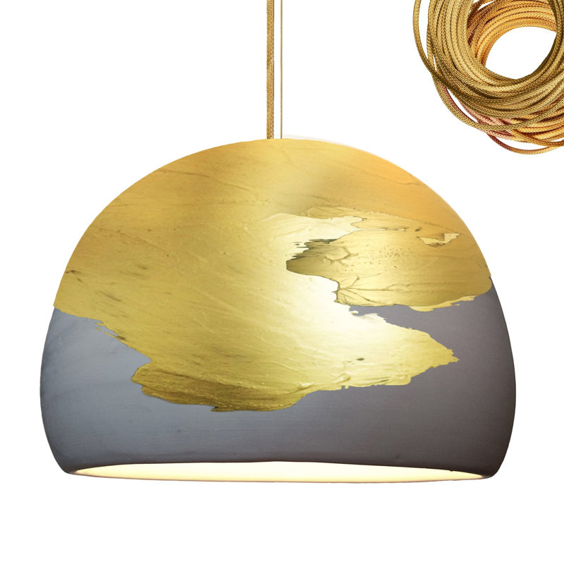 Luminaire suspendu en dome à 1 lumière, Cordon tressé en laiton, Gris / bronze