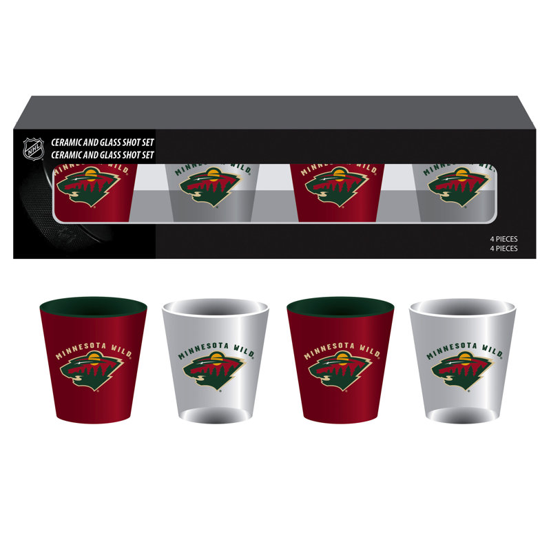 4 pièces en céramique et verre 2 oz Ensemble de tasses, Minnesota Wild