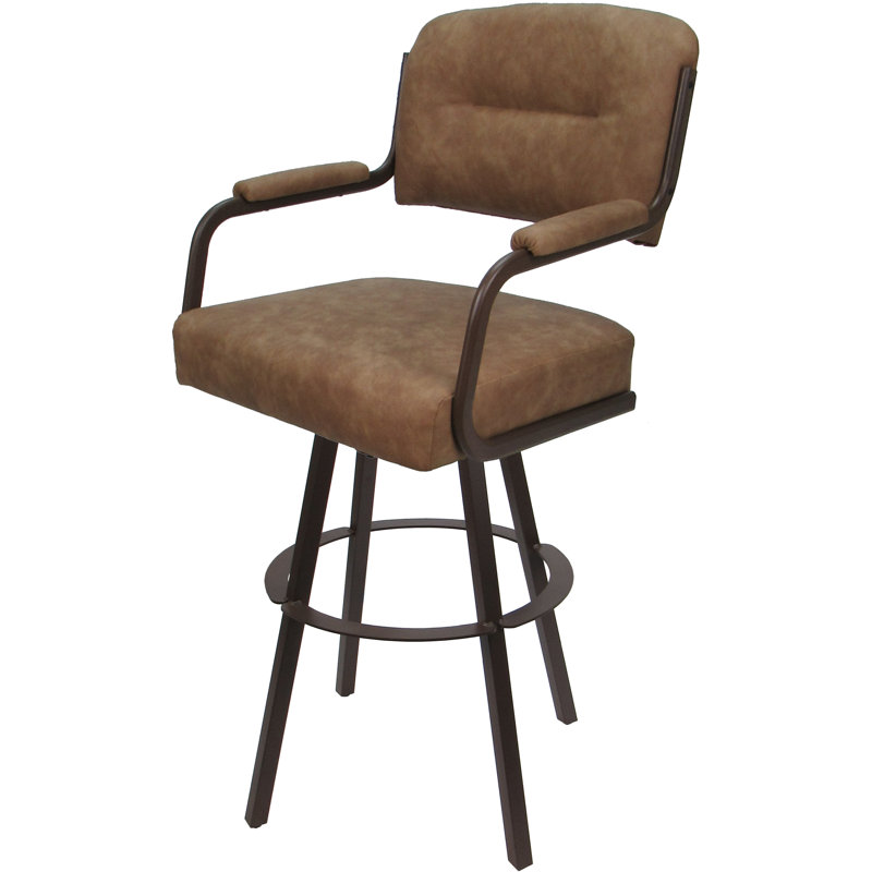 Tabouret pivotant rembourré avec structure en métal Northerly, Vinyle brun rembourré / cadre blanc