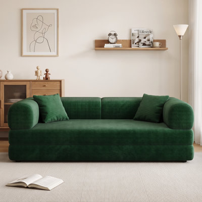 Canapé-lit convertible en velours côtelé de 78,8 po avec 2 coussins, sans assemblage pour le bureau, les appartements et la vie compacte