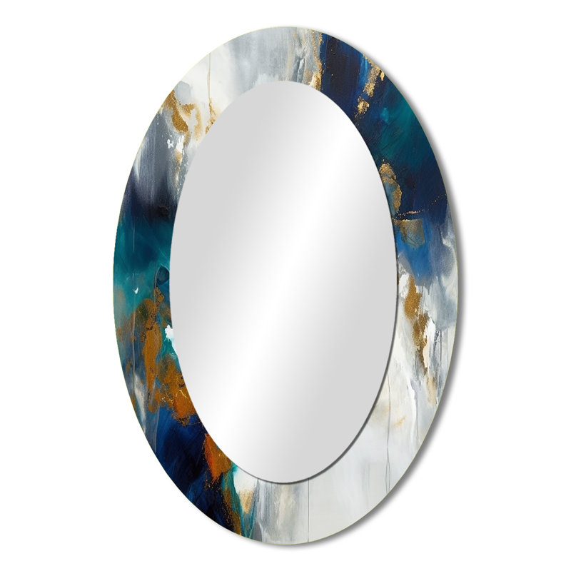 Deep Knowing Abstract In Royal Blue And Gold VI - Modern Oval Wall Mirror, 36" x 24"