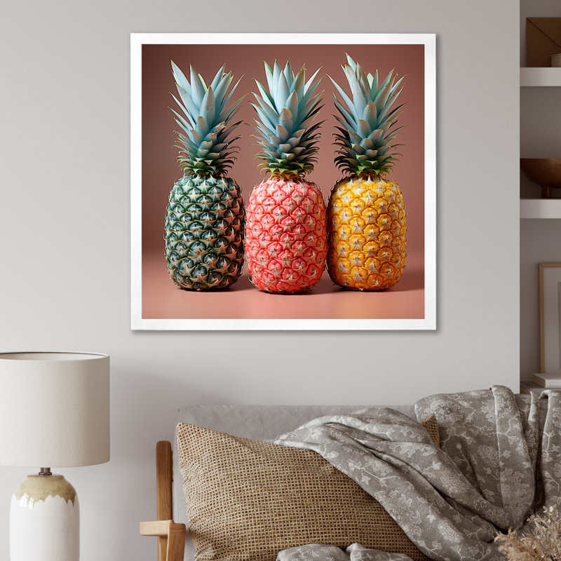 Ananas de couleur pastel délice I - Ananas, art mural, H 16 po x l 16 po x P 1 po, Toile tendue