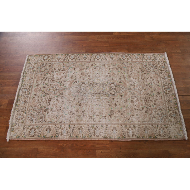 Tapis persan Kerman en laine patiné noué à la main 3 x 5