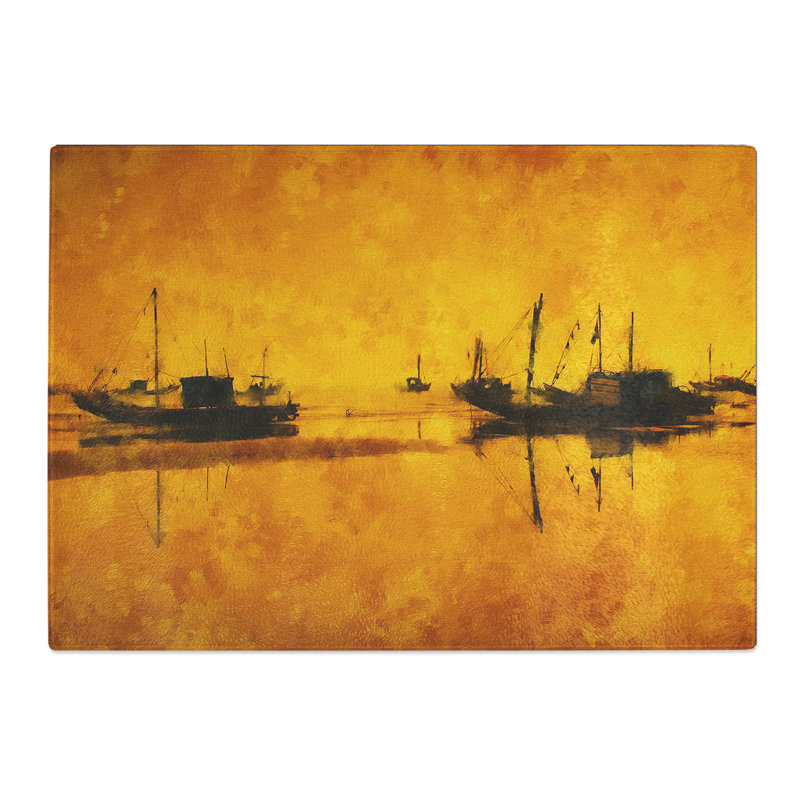 Fishing Boats at Sunset Painting Chopping Board, 20cm W x 28.5cm L