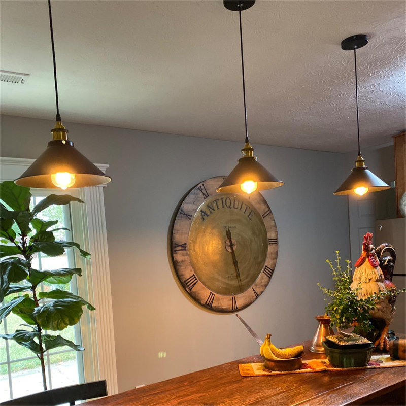 Vintage 1 - Light Hanging Pendant Lights Retro Pendant Light Fixtures with 10.24" Metal Shade(Set of 3), Black Bronze
