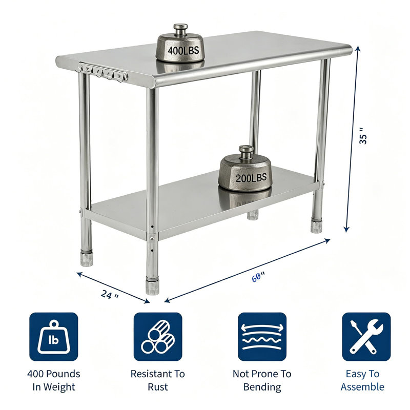Table de préparation commerciale en acier inoxydable 60 x 24 x 35 po