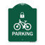 Enseigne Signmission Designer Series - Stationnement (avec symbole vélo et cadenas) | Enseigne architecturale en aluminium de gros calibre vert et blanc 18 po x 24 po | Protégez votre entreprise et votre commune | Fabriqué aux États-Unis