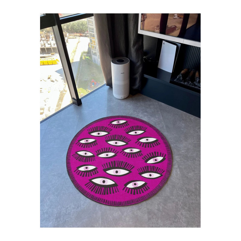 Fuchsia Pink Eye Theme Woven Base Round Rug, Round 2'8"