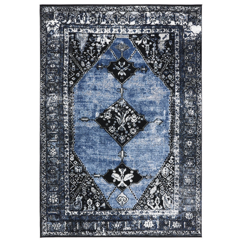Tapis oriental bleu / gris Carwyn, Rectangle 5 pi 3 po x 7 pi 6 po