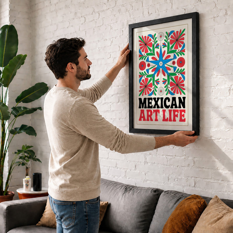 Mexican Folk Celebration Boho - Framed Print, A1 - 84.1 x 59.4 cm, Black
