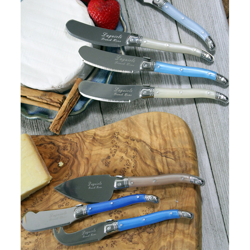Laguiole 7 - Piece Stainless Steel Cheese Serving Set, Cream/Blue