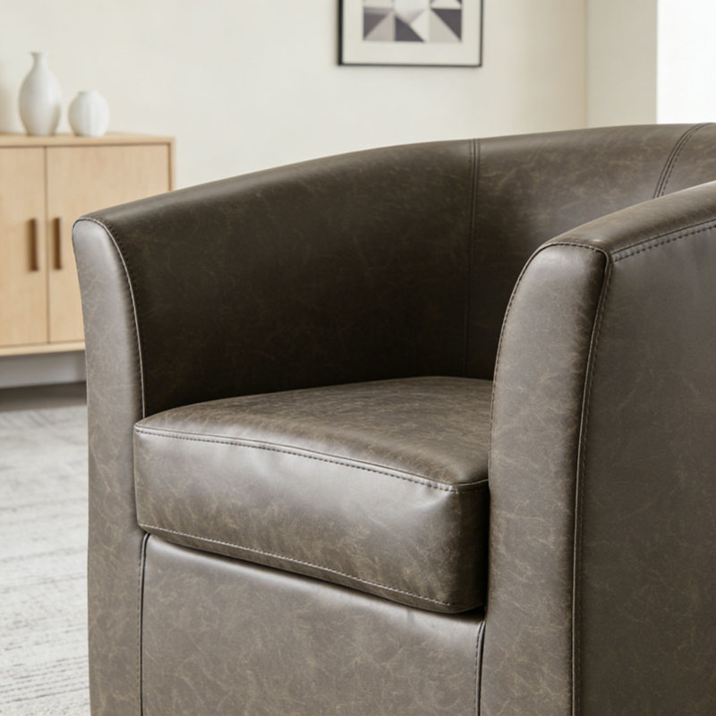 Fauteuil demi-tonneau pivotant en similicuir, Dark Brown