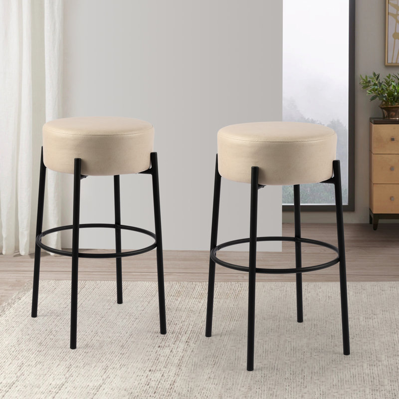 Kennley Upholstered Counter Stool with Metal Frame, Short Stool (23.75" Seat Height), Beige