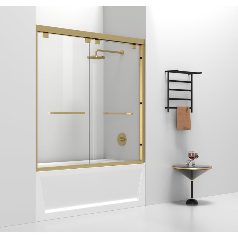 54.33" - 60" W x 60" H Double Sliding Semi-Frameless Tub Door, Gold