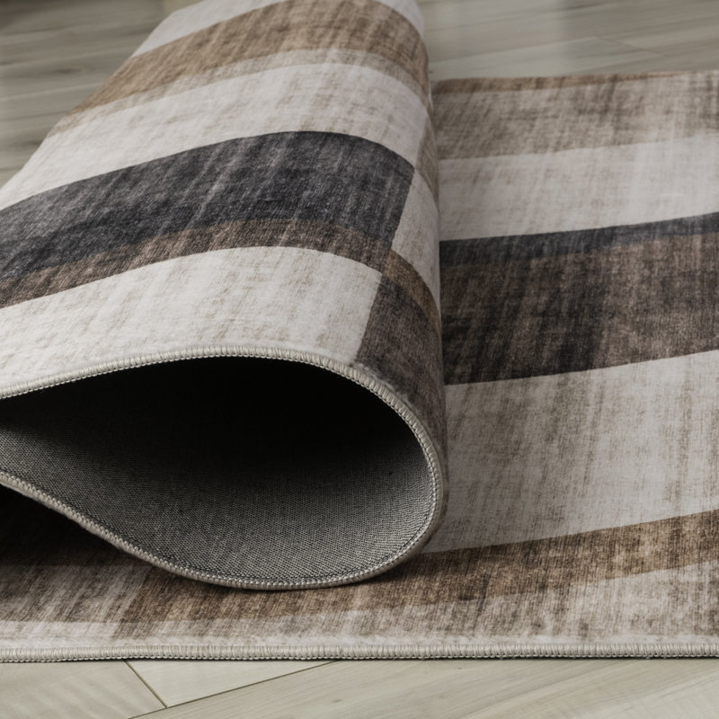 Rug Branch Theo 4' x 6' (3'11" x 5'10") Brown/Beige Checkered Area Rug, Contemporary, Medium Pile, Stain-Resistant Carpet - Living Room, Bedroom, Dining Room, and Kitchen