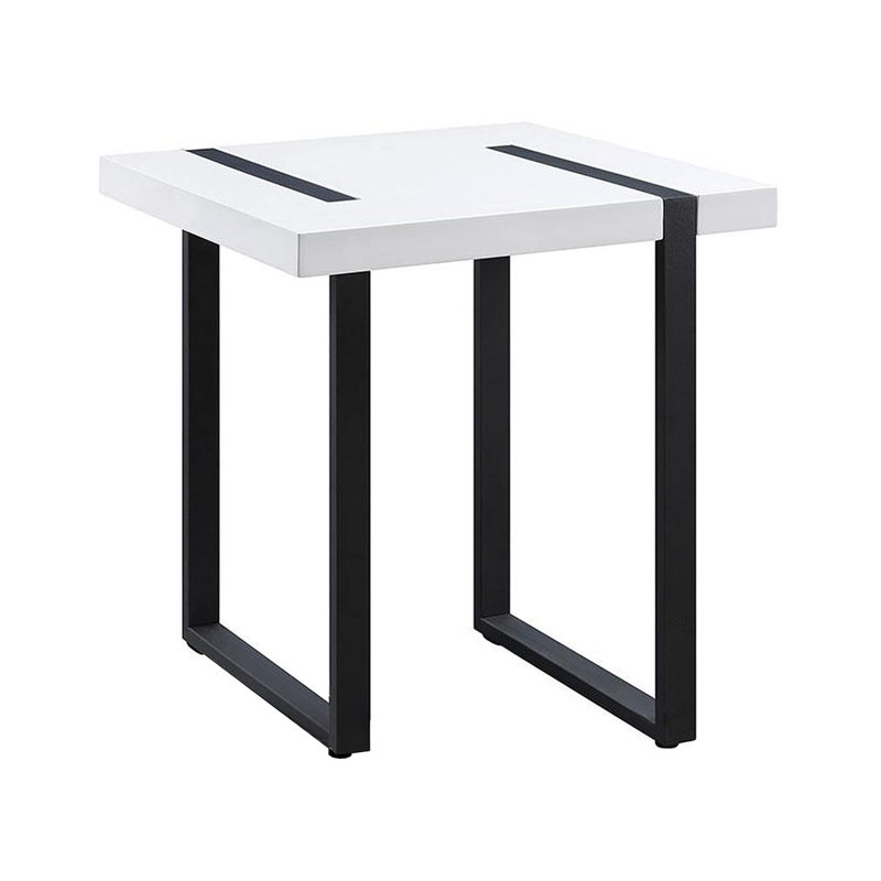 Table de bout contemporaine l 22,4 po, blanc / noir