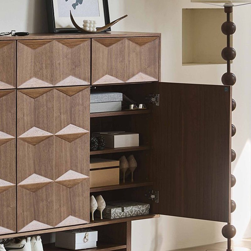 American style home shoe cabinet, 47.24"H x  47.24"W x  13.78"D, Dark Brown Wood