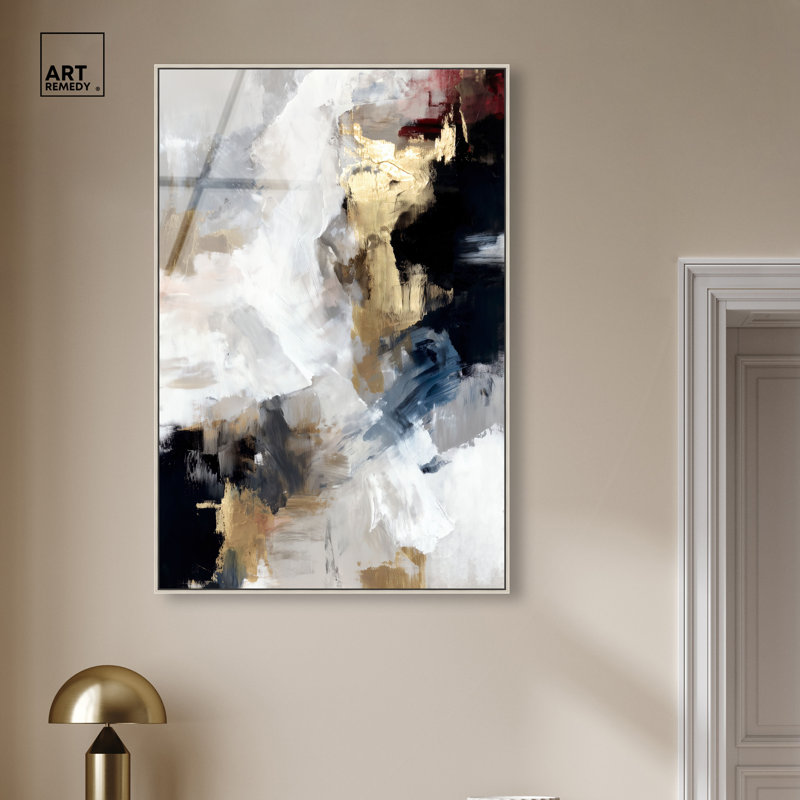 Décoration murale abstraite abstraite en acrylique V encadrée par Art Remedy, cadre argenté, 30 x 45, H 46 po x l 31 po