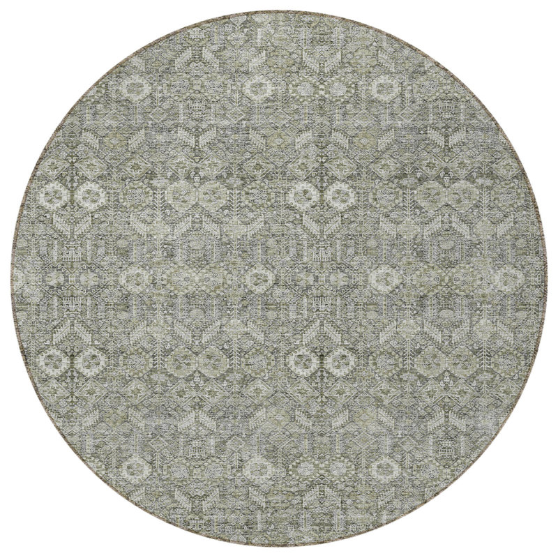 Tapis d'intérieur rond 8 po crème et brun clair à motif floral lavable et antidérapant