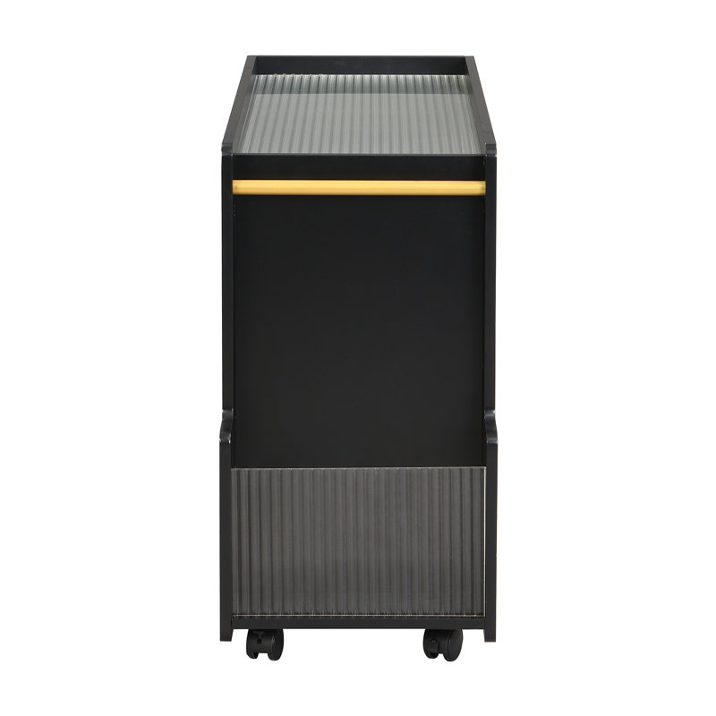 Mobile End Table With Lockable Wheels For Living Room, Black