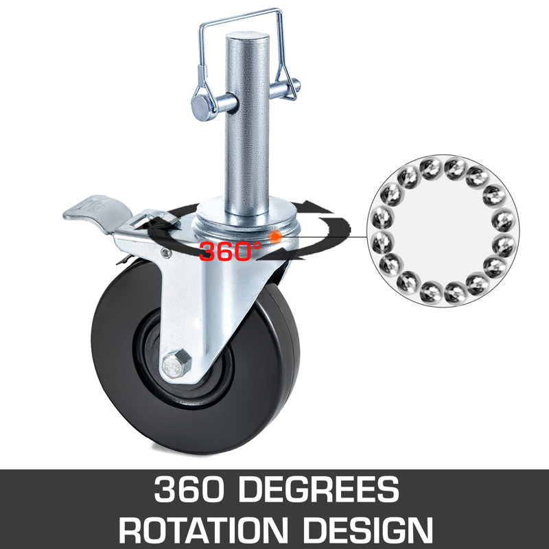 Paquet de 4 roulettes pivotantes robustes en caoutchouc de 5 po avec double verrouillage